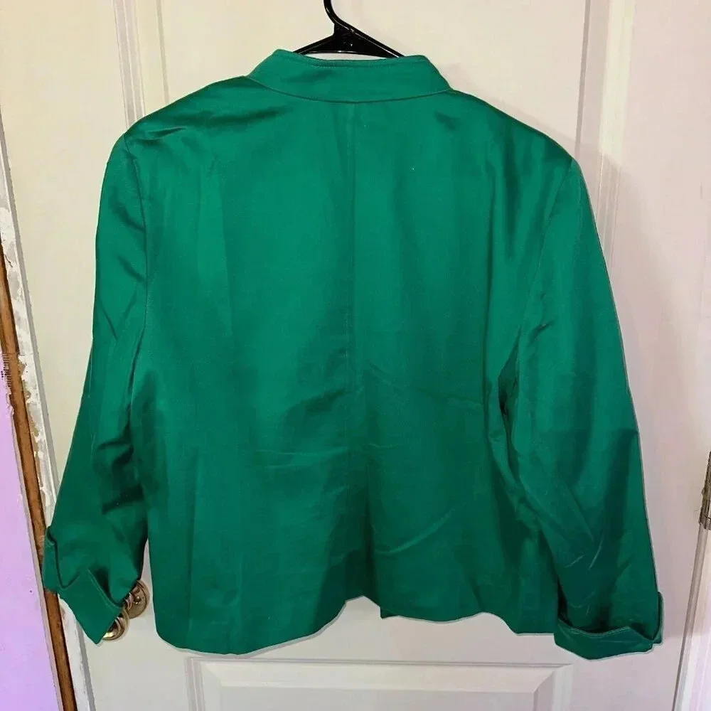 Chico's Kelly Green Moto Open Blazer Sz M (2) - Picture 2 of 5